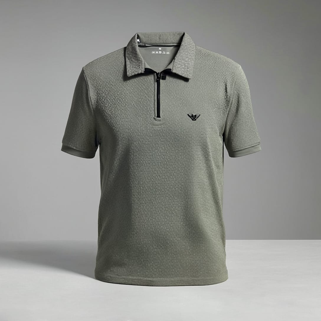 Armani Eagle Icon Zip Collar Luxe Cotton Men’s T-Shirt